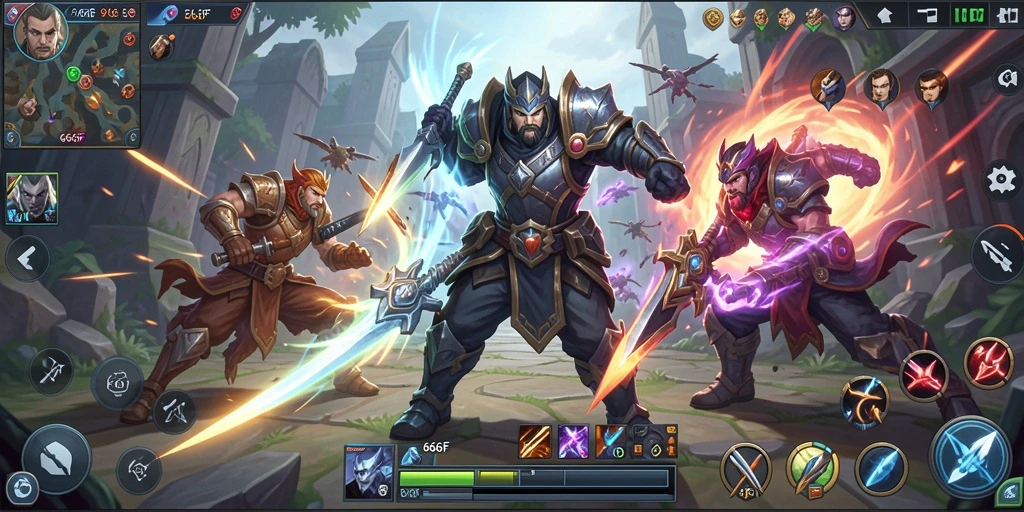 Gameplay seru dalam pertarungan tim MOBA yang intens.