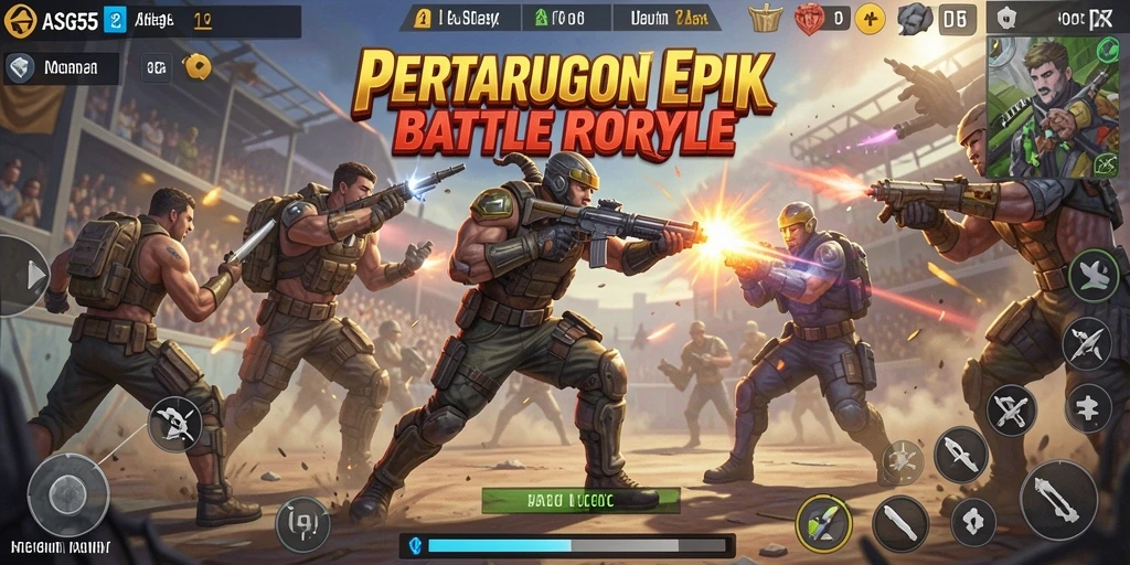 Tampilan gameplay seru ASG55 dalam pertempuran Battle Royale.