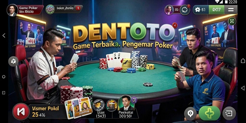 Screenshot DENTOTO menampilkan gameplay Poker yang mendebarkan.