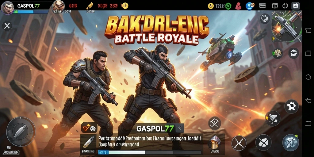 Screenshot utama GASPOL77 menampilkan gameplay Battle Royale yang intens dan mendebarkan.