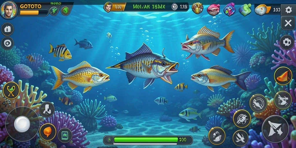 Screenshot gameplay GOTOTO menampilkan aksi menembak ikan yang seru.