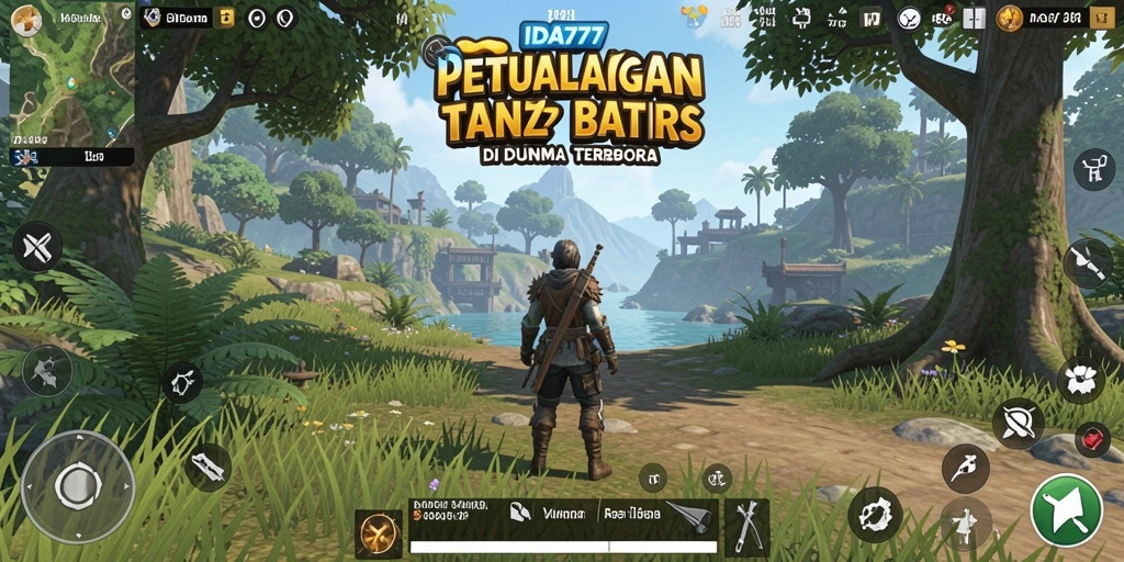 Tangkapan layar menampilkan pemandangan indah dalam dunia terbuka IDA777.