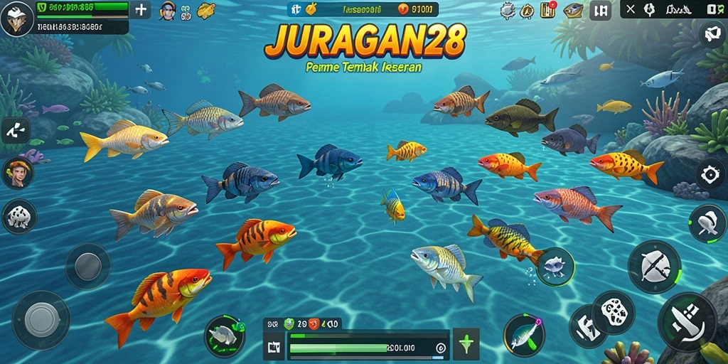 Tangkapan layar gameplay JURAGAN28 menampilkan aksi menembak ikan yang seru.