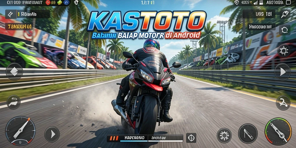 Tampilan gameplay menarik dari KASTOTO dengan motor balap yang premium.