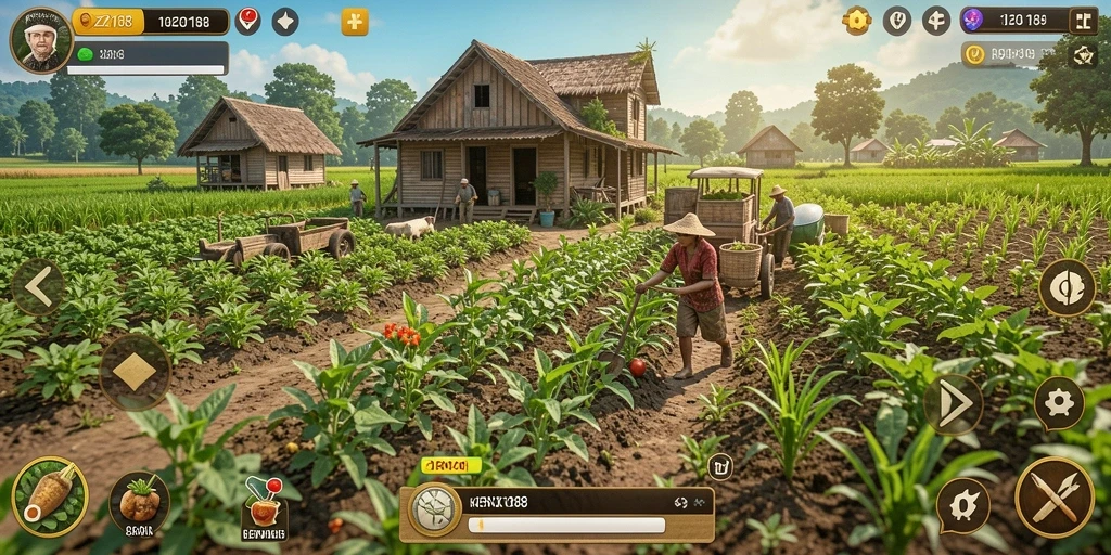 Tampilan menarik dari gameplay pertanian di KENZO188.