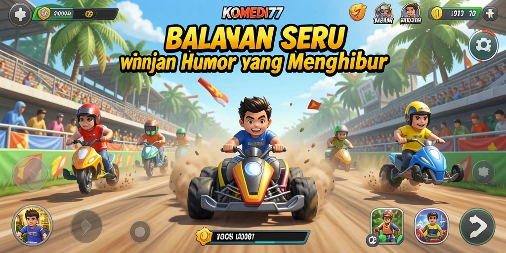 Gameplay Racing seru dengan elemen komedi yang menghibur.