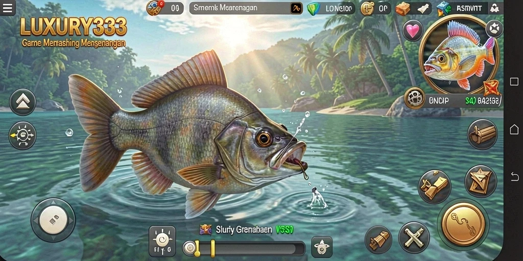 Screenshot gameplay LUXURY333 menampilkan aksi memancing yang menarik.