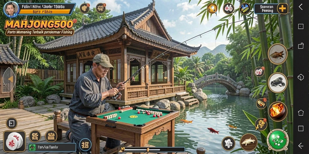 Screenshot MAHJONG500 yang menampilkan gameplay memancing yang seru.