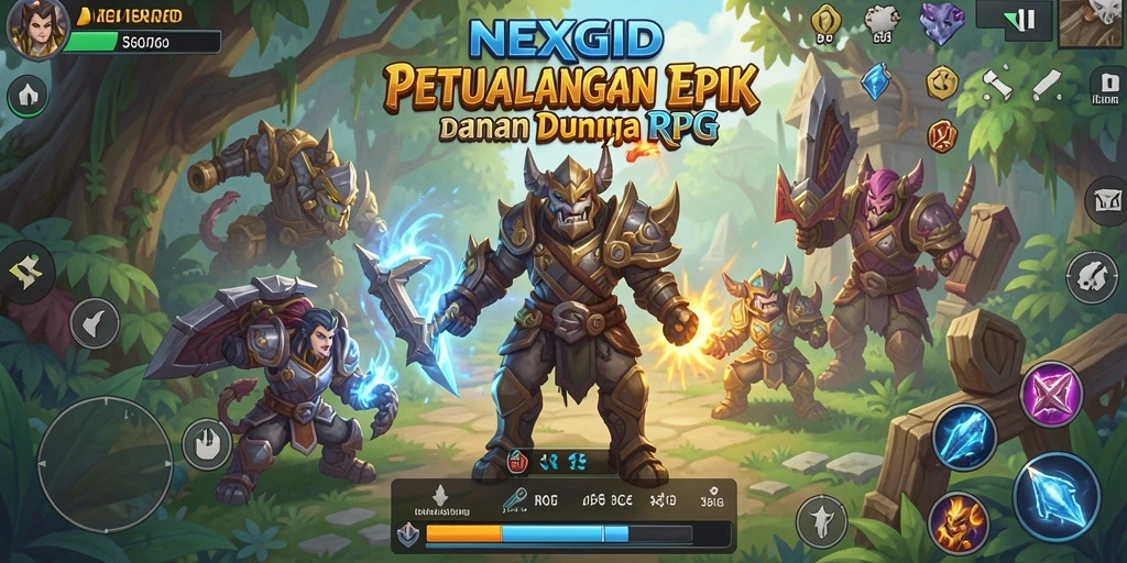 Screenshot gameplay NEXGID menunjukkan petualangan epik dalam pertempuran RPG.